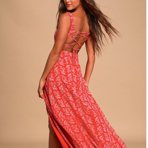 Lulu's Red Floral Maxi Dress - Picture 2 of 7
